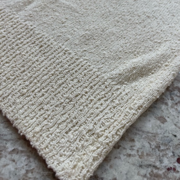 70s Ivory Crochet Boucle Knit Mutton Sleeve Jumper Sweater size - Picture 7 of 9